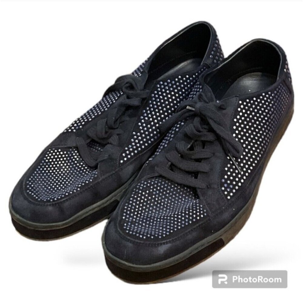 Gucci Men's Bubble Studs Lace Up Dark Blue Suede Leather Sneaker Size 9